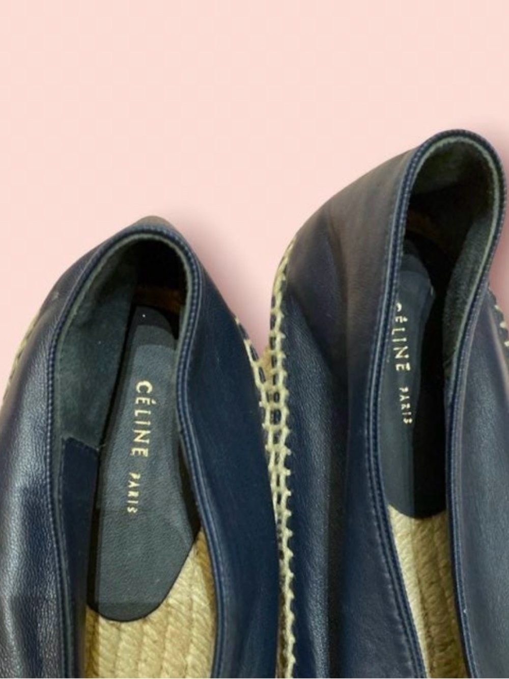 NEW Celine Navy Leather Espadrille Slip-Ons